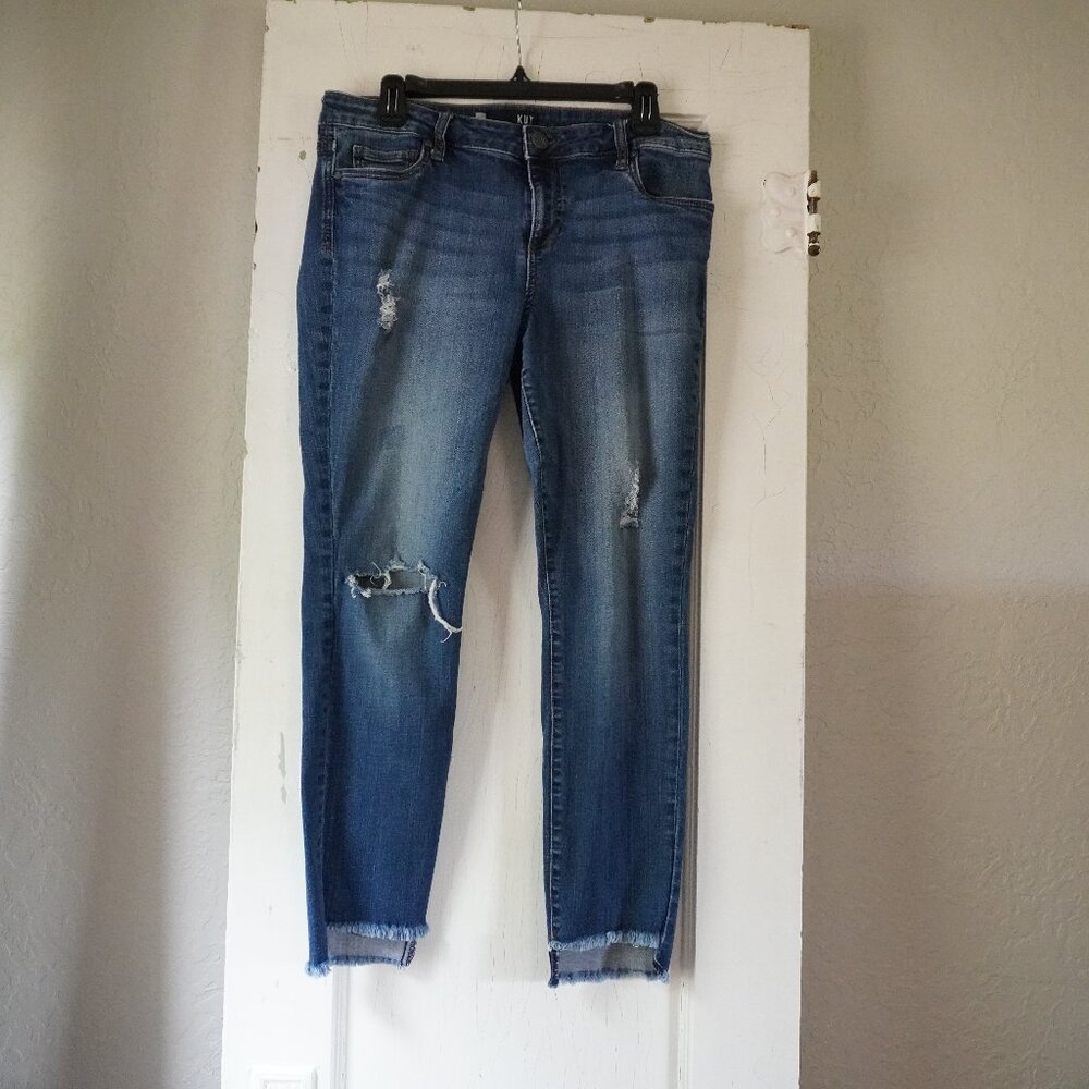 Kut from the Kloth Connie Ankle Skinny Jeans Size 14 Distressed Frayed Hem